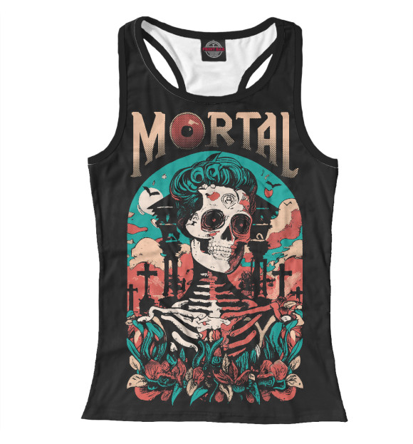 Женская майка-борцовка с изображением Mortal скелетон цвета Белый