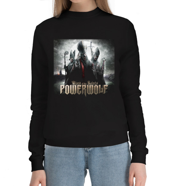 Женский хлопковый свитшот с изображением Powerwolf цвета Черный