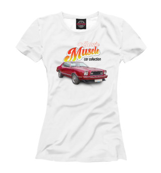 Женская футболка Ретро-кар Mustang на белом фоне