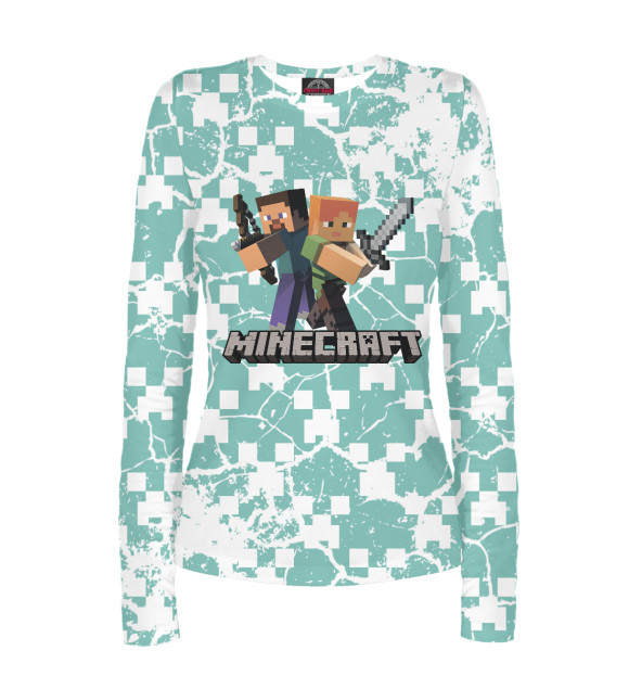 Женский лонгслив с притом Minecraft цвета Белый Женский лонгслив с изображением Minecraft цвета Белый