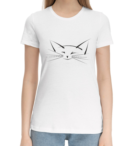Женская хлопковая футболка с изображением Котейка цвета Белый