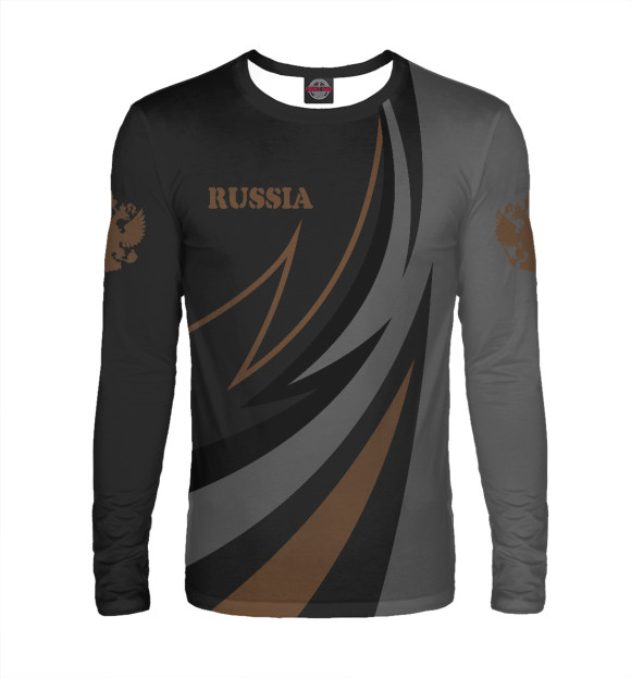 Мужской лонгслив с изображением Россия герб на рукавах цвета Белый