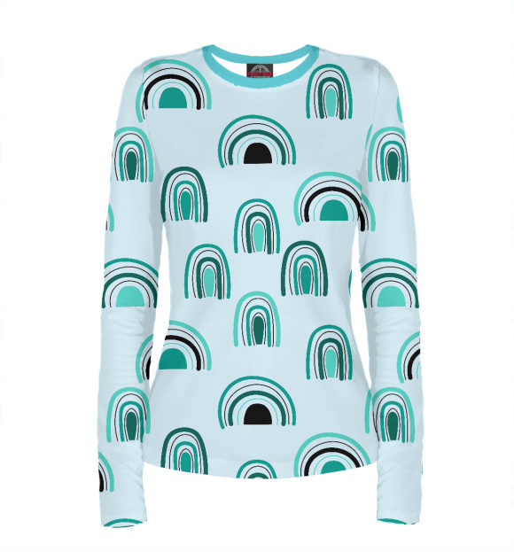 Женский лонгслив с притом Радуга. Абстрактная радуга. цвета Белый Женский лонгслив с изображением Радуга. Абстрактная радуга. цвета Белый