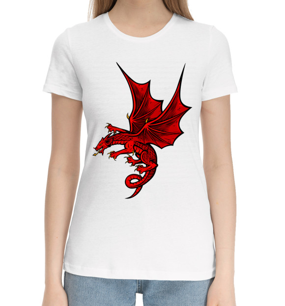 Женская хлопковая футболка с изображением Драконы цвета Белый