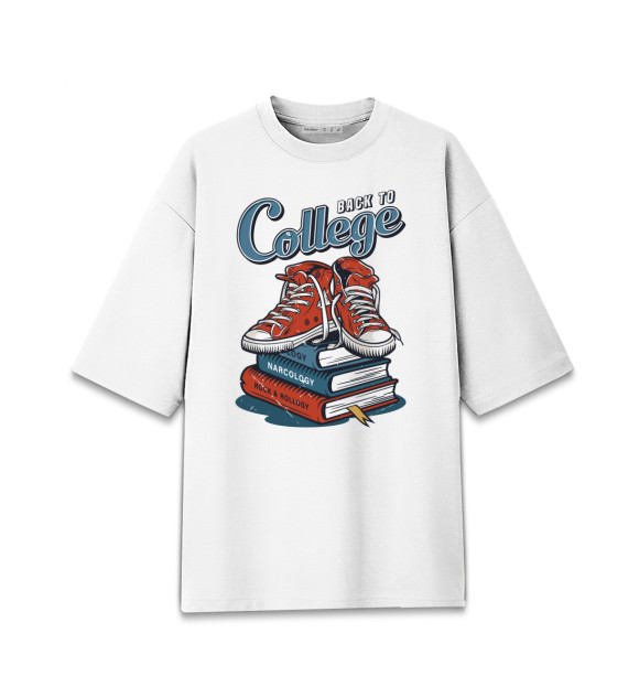 Мужская футболка оверсайз с изображением Назад в коледж цвета Белый