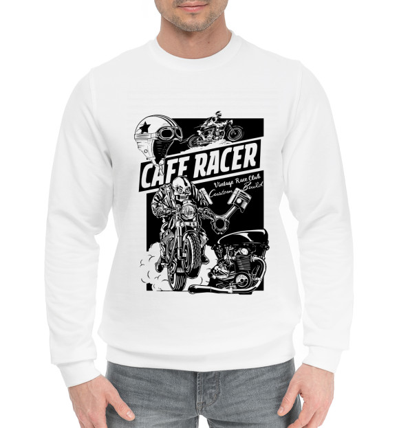 Мужской хлопковый свитшот с изображением Cafe racer цвета Белый