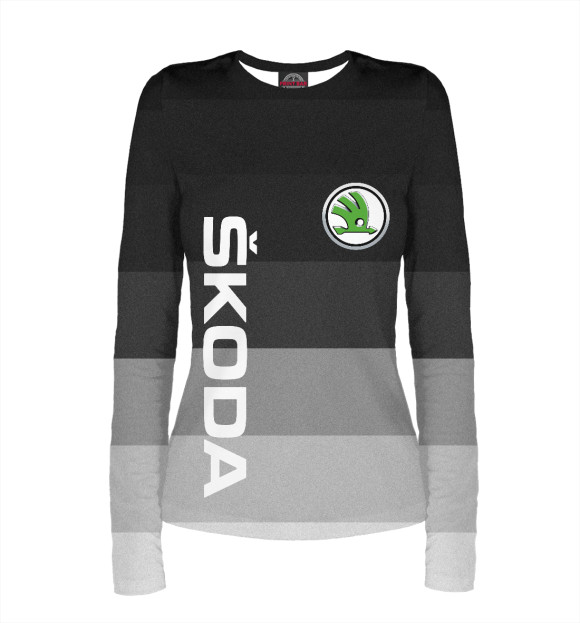 Женский лонгслив с изображением ШКОДА, SKODA ГРАДИЕНТ цвета Белый