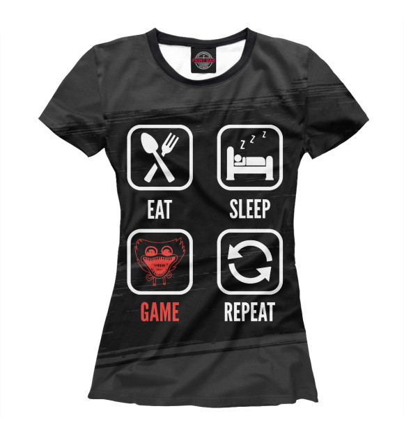 Женская футболка с изображением Poppy Playtime Eat Sleep цвета Белый