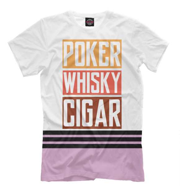 Мужская футболка с изображением Poker Whisky Cigar цвета Белый