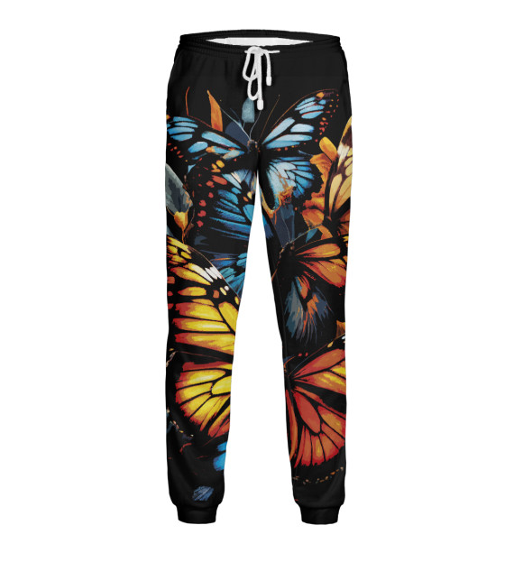Мужские спортивные штаны с изображением Ночные светящиеся бабочки цвета Белый