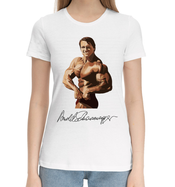 Женская хлопковая футболка с изображением Арнольд Шварценеггер цвета Белый