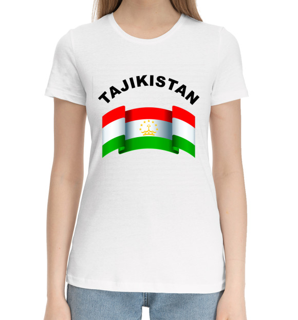 Женская хлопковая футболка с изображением Tajikistan цвета Белый