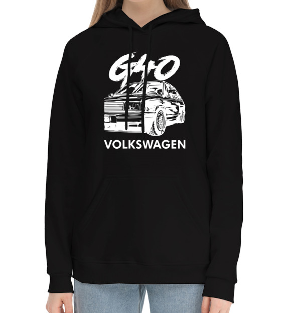 Женский хлопковый худи с изображением Volkswagen цвета Черный