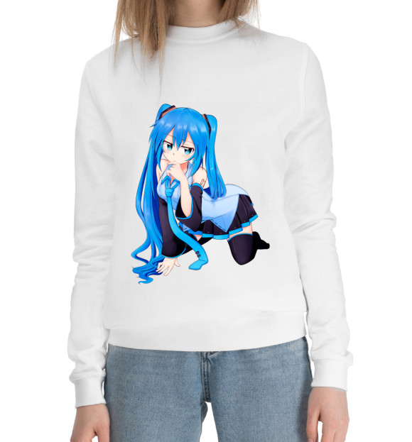 Женский хлопковый свитшот с изображением Hatsune Miku: Project DIVA цвета Белый