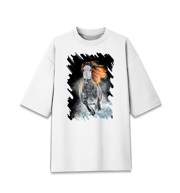 Женская футболка оверсайз с изображением Лошади цвета Белый