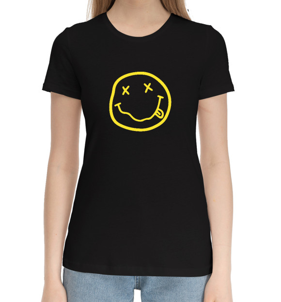 Женская хлопковая футболка с изображением Nirvana цвета Черный