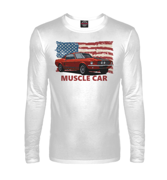 Мужской лонгслив с изображением Muscle car цвета Белый