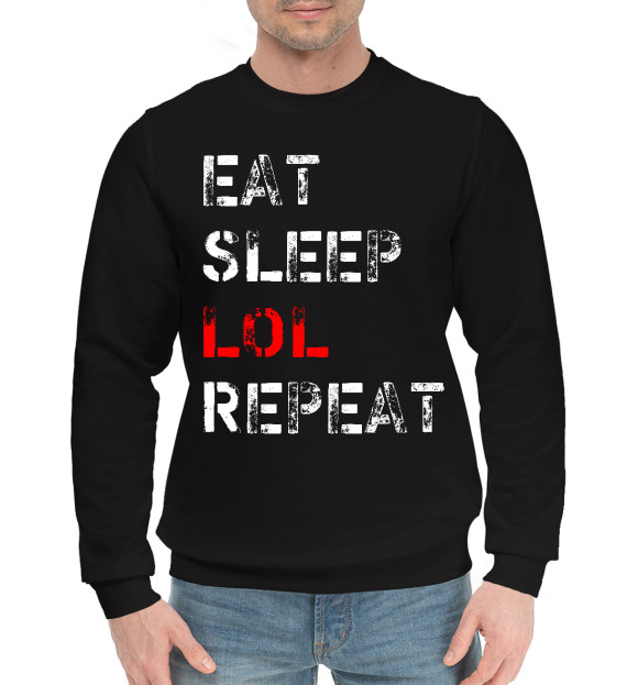 Мужской хлопковый свитшот с изображением Eat Sleep LOL Repeat цвета Черный