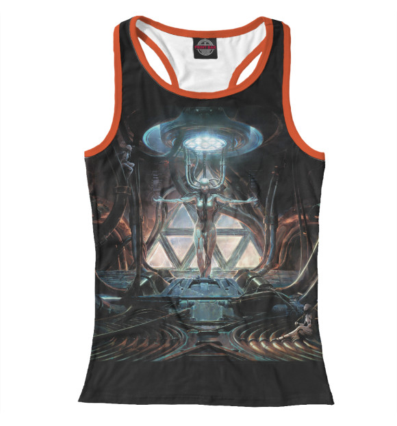 Женская майка-борцовка с изображением Создание киборга цвета Белый