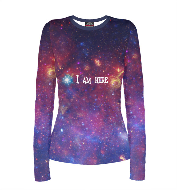 Женский лонгслив с изображением Космос, i am here цвета Белый