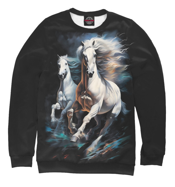 Мужской свитшот с изображением Две белых лошади цвета Белый