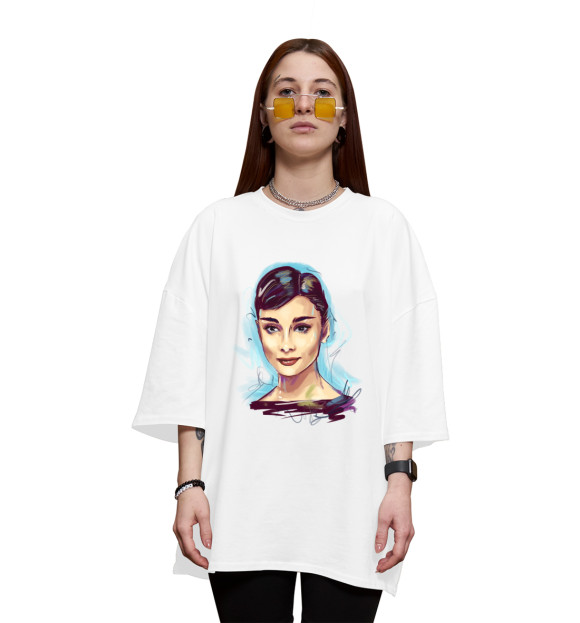 Женская футболка оверсайз с изображением Audrey Hepburn цвета Белый