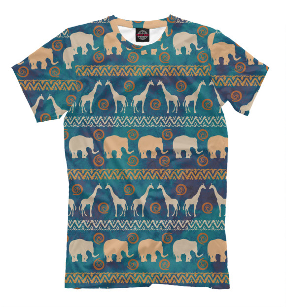 Мужская футболка с изображением Слоны и жирафы цвета Белый