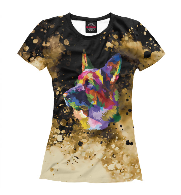 Женская футболка с изображением Colorful German Shepherd цвета Белый