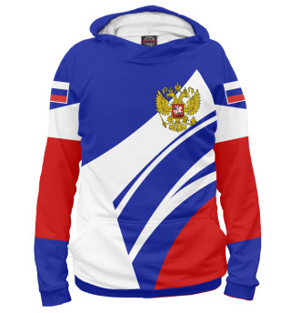 Герб РФ на фоне полос