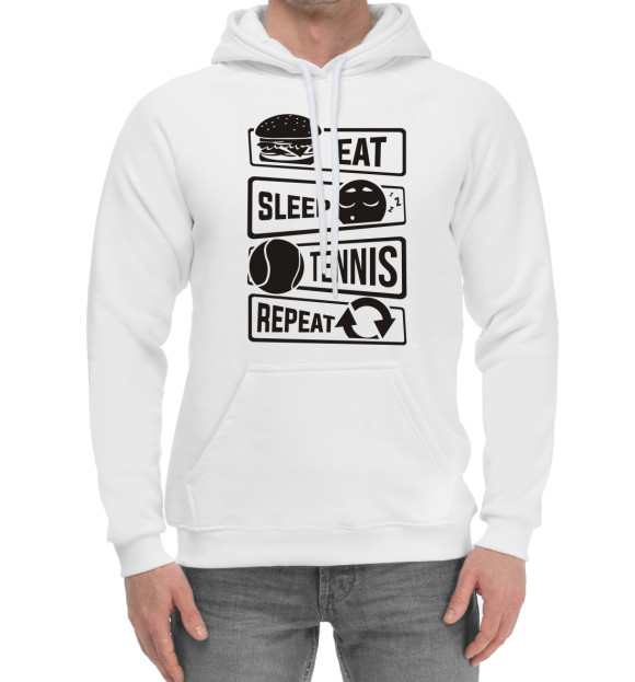 Мужской хлопковый худи с изображением Есть, спать, теннис цвета Белый