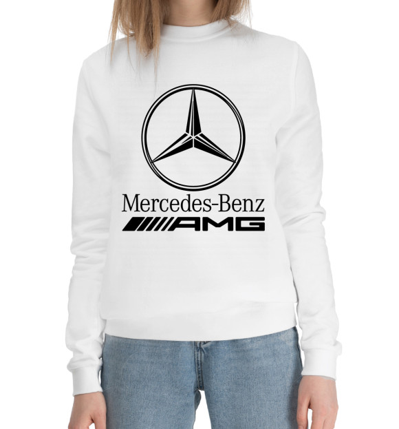 Женский хлопковый свитшот с изображением Mercedes-Benz AMG цвета Белый