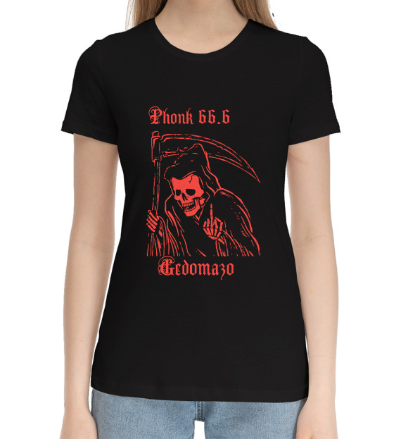 Женская хлопковая футболка с изображением Phonk цвета Черный