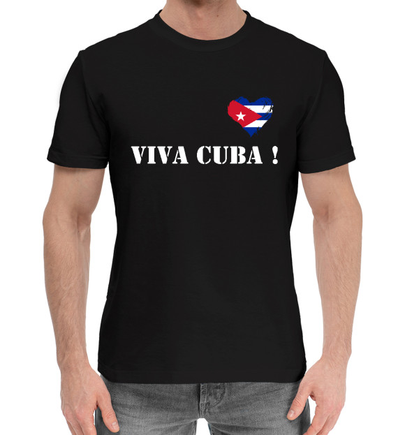 Мужская хлопковая футболка с изображением Viva Cuba! цвета Черный