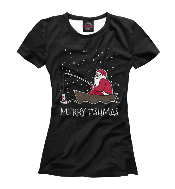 Женская футболка с изображением Merry fishmas цвета Белый