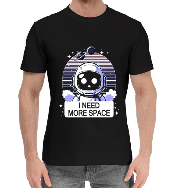 Мужская хлопковая футболка с изображением I need more space цвета Черный
