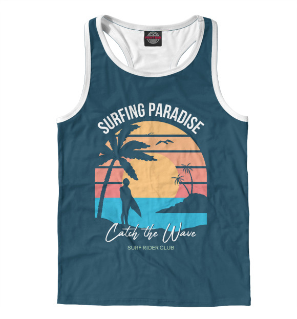 Мужская майка-борцовка с изображением Серфинг цвета Белый