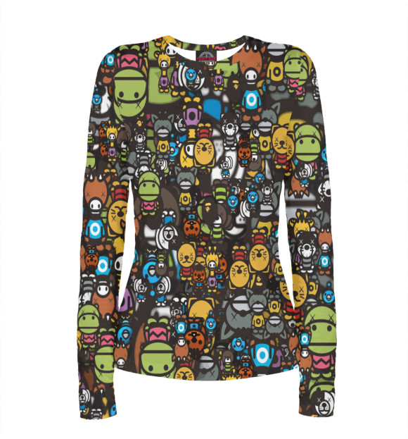 Женский лонгслив с притом Бомбинг цвета Белый Женский лонгслив с изображением Бомбинг цвета Белый