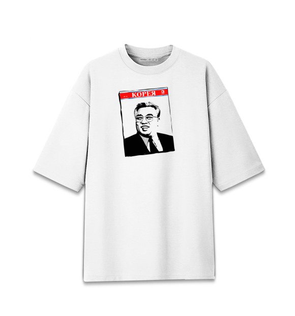 Мужская футболка оверсайз с притом Журнал Корея цвета Белый Мужская футболка оверсайз с изображением Журнал Корея цвета Белый