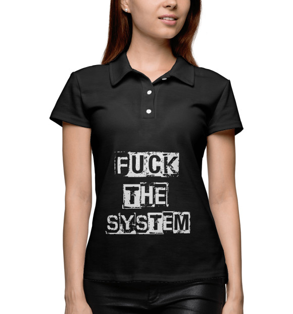 Женское поло с изображением FUCK THE SYSTEM цвета Белый