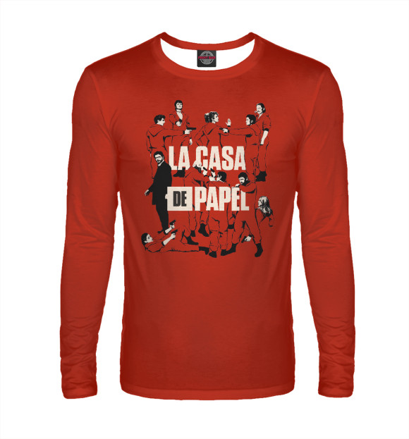 Мужской лонгслив с изображением La casa de papel цвета Белый