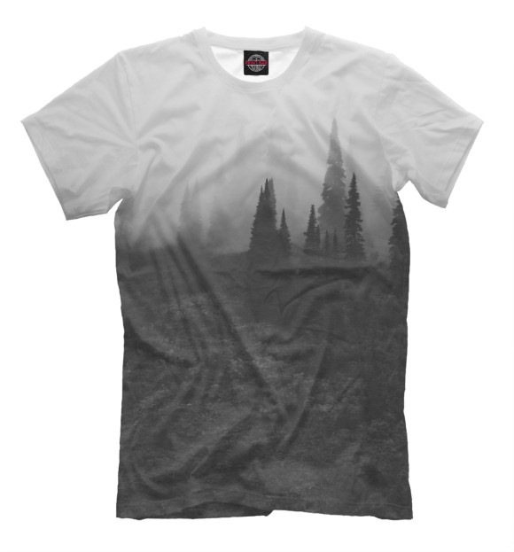 Мужская футболка с изображением Туманный лес цвета Белый
