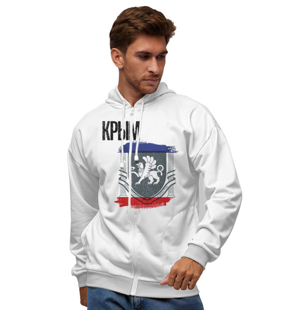 Мужская зип-худи с изображением Крым цвета Белый