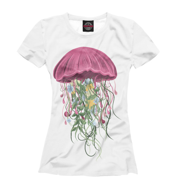 Женская футболка с изображением Медуза из цветов цвета Белый