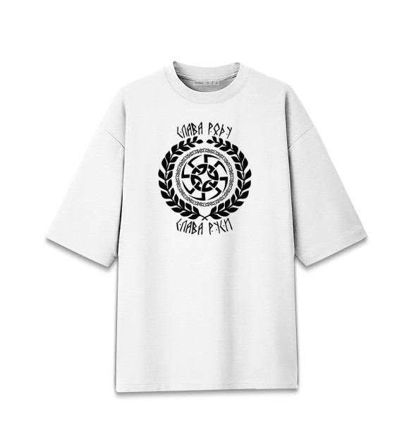 Женская футболка оверсайз с притом Слава Роду Слава Руси цвета Белый Женская футболка оверсайз с изображением Слава Роду Слава Руси цвета Белый