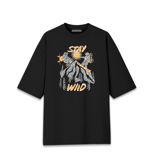 Женская футболка оверсайз с изображением STAY WILD цвета Черный