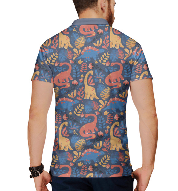 Мужское поло с притом Динозаврики цвета Белый Мужское поло с изображением Динозаврики цвета Белый