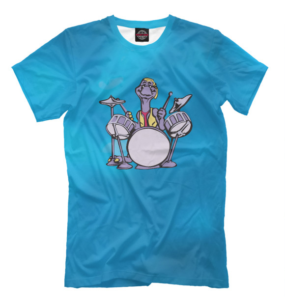 Мужская футболка с изображением Dinosaur on the Drums цвета Белый