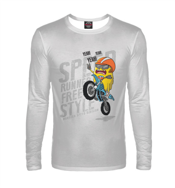Мужской лонгслив с изображением Мотоциклист цвета Белый