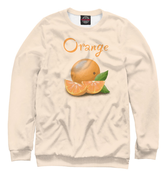 Женский свитшот с изображением Апельсин и дольки цвета Белый