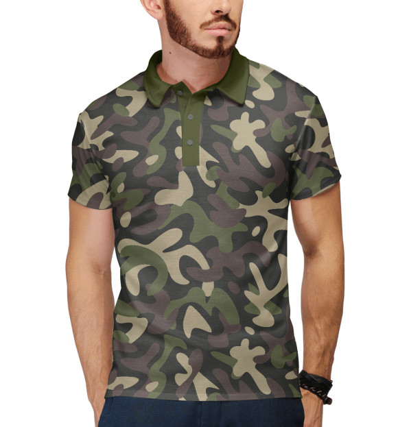 Мужское поло с изображением Камуфляж цвета Белый